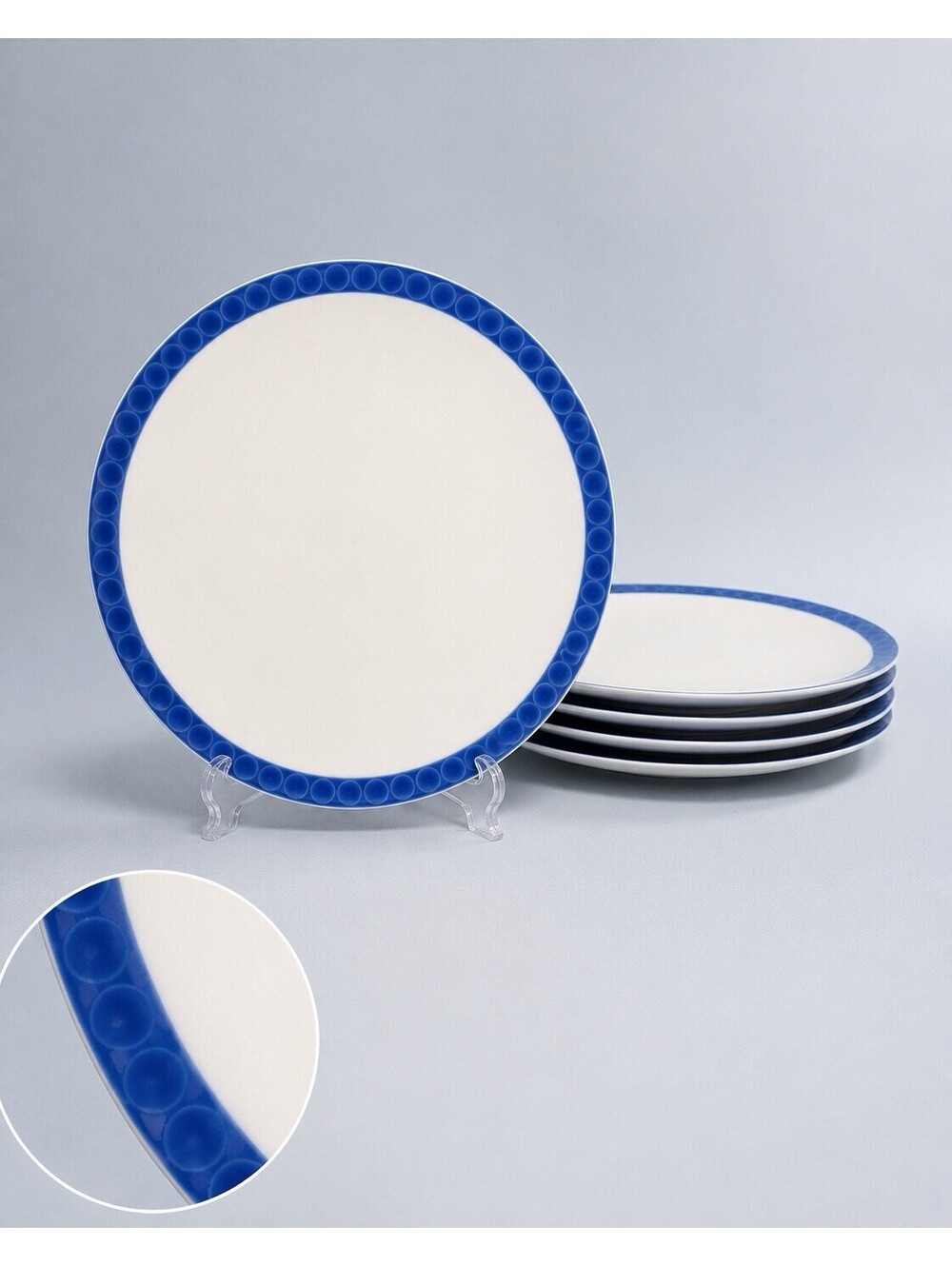 Arzberg Germany 1960s Set Of 5 Bread & Butter Plates Bastdekor Blue, 7”